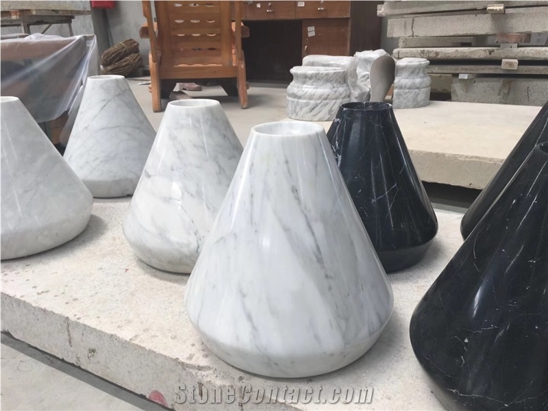 Hand Works White and Black Marble Vase for Indoor Decoration