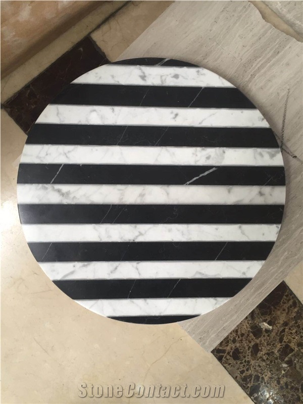 Inlayed Marble Tabletops for Coffee Shop Black&White Marble Tabletops