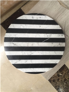 Inlayed Marble Tabletops for Coffee Shop Black&White Marble Tabletops