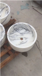 Natural Polished Arabescato White Marble Round Sinks