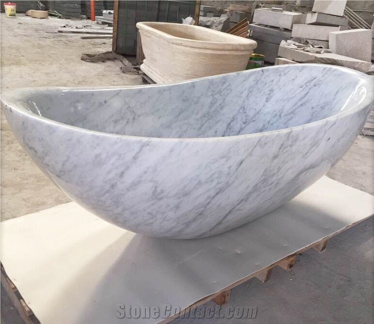 Natural Stone Bathtub Carrara Oval Marble Stone Bathtub for Hotel Bath