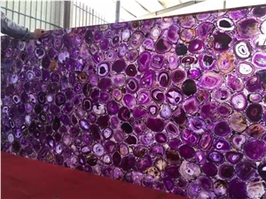 Semiprecious Backlit Purple Agate Gemstone Slab for Wall Decoration