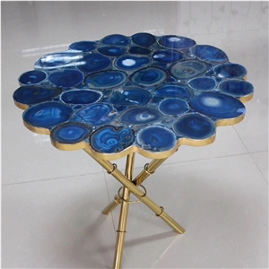 Semiprecious Gemstone Blue Agate Table Top