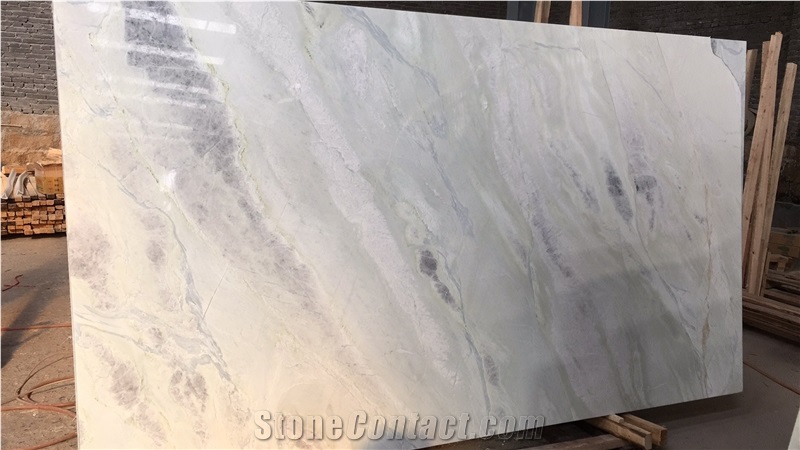 China Snow White Blue Lines Marble Slabs For Sale Light transmit Hotel