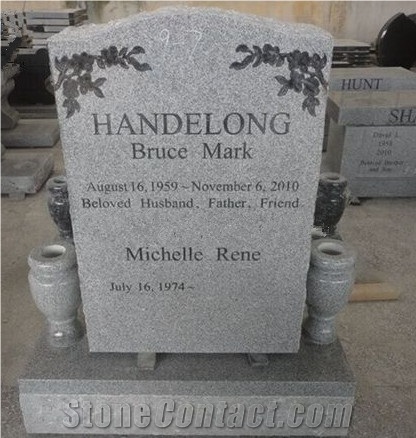 3d Flower Sandblasted Gray Granite Tombstone with Fast Delivery