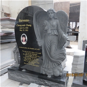 American Style Quality Assurance Black Granite Angel Headstone