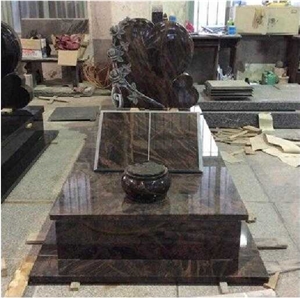 Best Price Granite Double Heart Shape Bench Tombstone Carved Rose