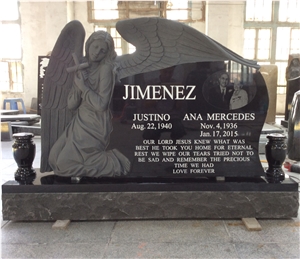 Black Granite Headstone with Angel Holding Corss for Cemetery Memorial