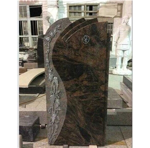 Excellent Quality Brown Granite Upright Headstone Carved Grape Tree