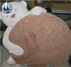 Haobo Red Granite Bear Carving Memorials Headstone Tombstone for Sale