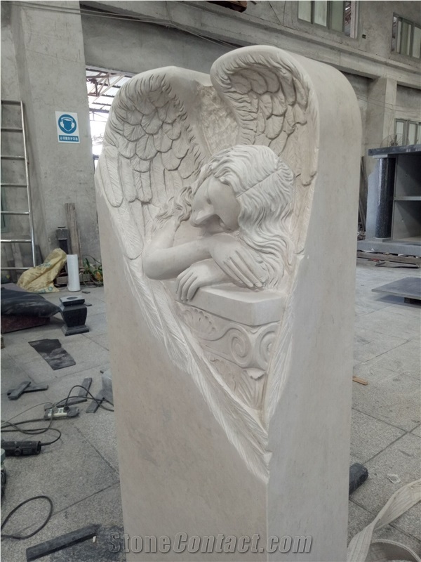 Ocean Beige Angel Carving Monuments China Professional Manufactory