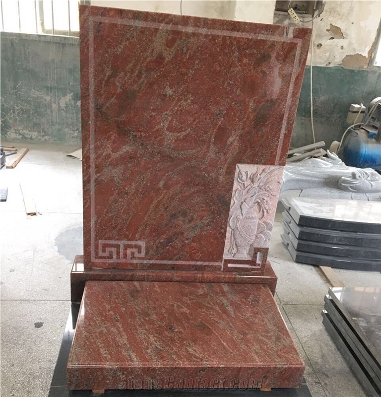 Southeast Asia Simple Type Indian Red Granite Gravestone