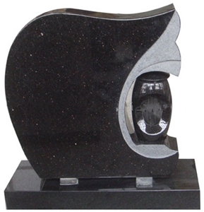 Special Shaped Black Galaxy Granite Tombstone with Lantern