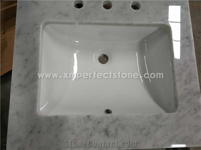 Bathroom Vanity Top with Two Sinks,Carrara White Marble Vanity Tops