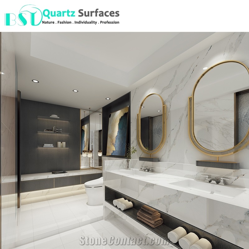 Thickest Calacatta Quartz Stone Interior Wall Tiles for Bathroom