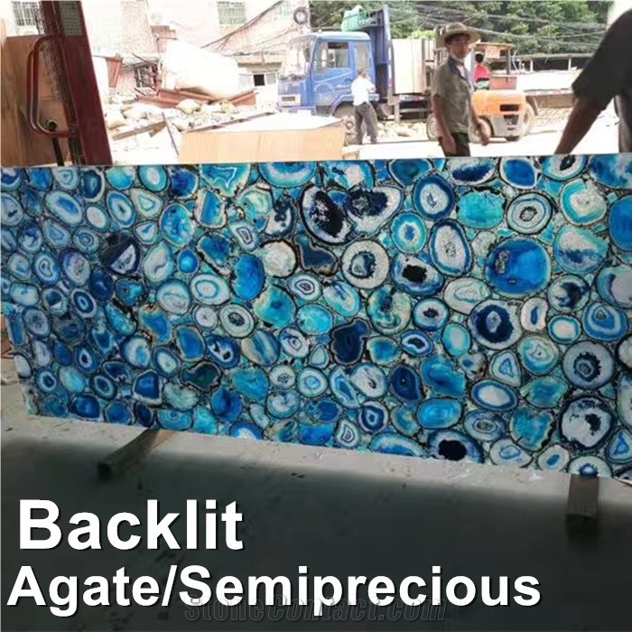 Backlit Semiprecious Stone,Blue Onyx Agate Tile,Natural Gemstone Slab