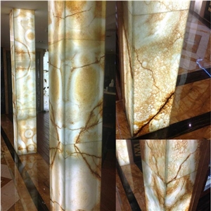 Translucent Iran Snow White Onyx Slab,Backlit Golden White Onyx Tile