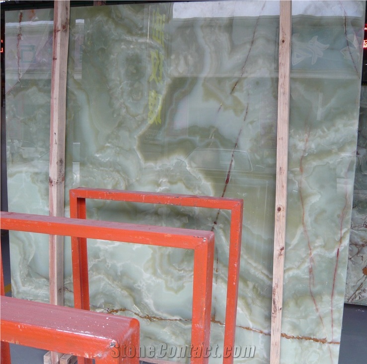 China Natural Stone Background Backlit Wall Panel Slab Green Onyx