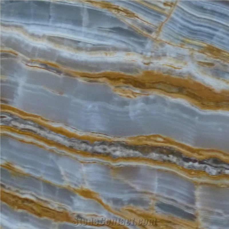 Natural Transparent Stone Polished Slab Gold Veins Blue Onyx Marble