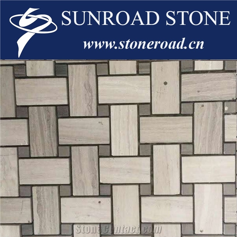 White Wood Grain Luxury Brick Marble Mosaic, Marble Wall, Floor Mosaic