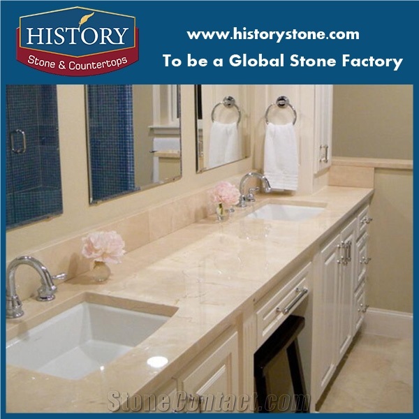 2cm Polished Crema Marfile Marble Vanity Top,Sink,Cabinet