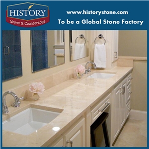 2cm Polished Crema Marfile Marble Vanity Top,Sink,Cabinet