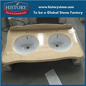 Customized Style Beige Marble Vanity Top for Bathroom Decoration Base