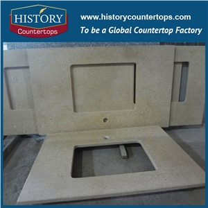 Polished Solid Surface Customized Galala Beige Marble Vanity Top