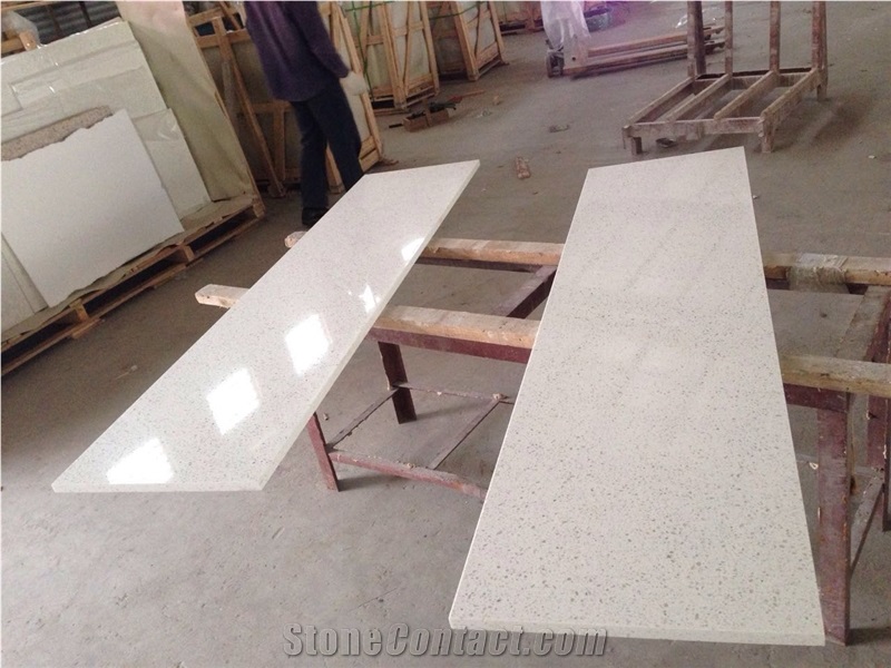 White Mirror Fleck Quartz-P005-Countertop