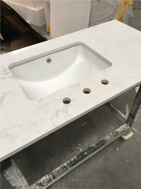 White Quartz Countertops with the Sink Project