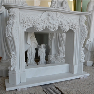 Sculptured Handcarved Design Marble Antique Carved Fireplace Surround