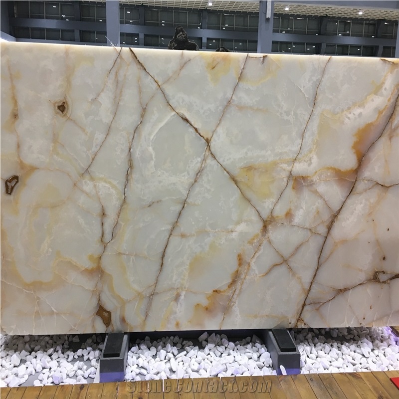 Big Slab Price Golden White Onyx for Cut-To-Size Tiles
