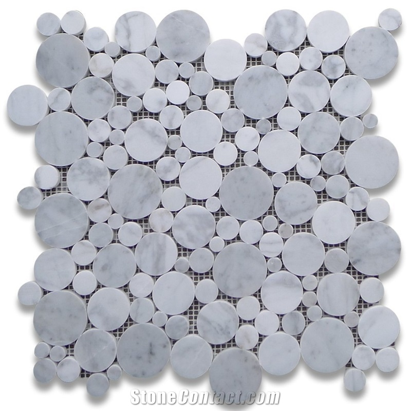White Carrara Marble Penny Round Mosaic Tiles