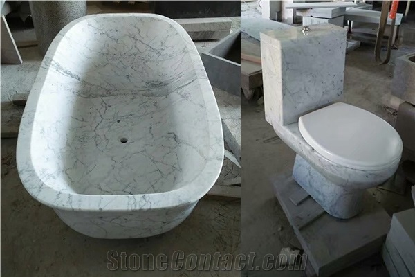 Carrara White Bath Tub & Toilet Sets