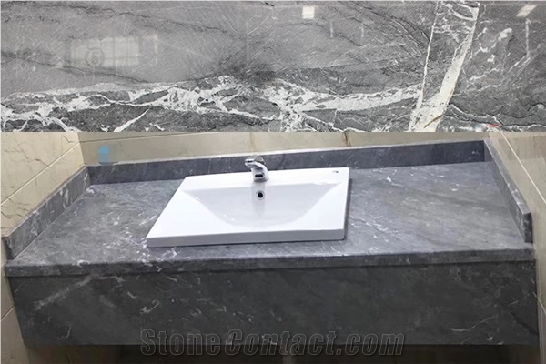 Storm Grey Hotel Commercial Vanity Top with Apron