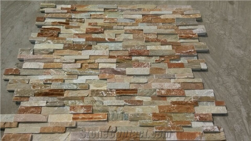 China Apricot Slate Clay Brick Cladding Wall Stone