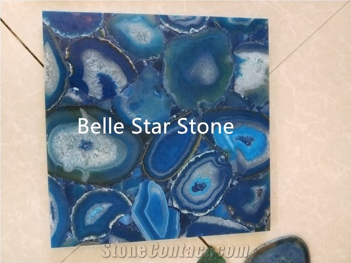 Blue Agate Gemstone Top Backlit Semiprecious Stone