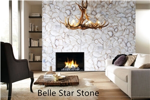 White Agate Semiprecious Stone Fireplace