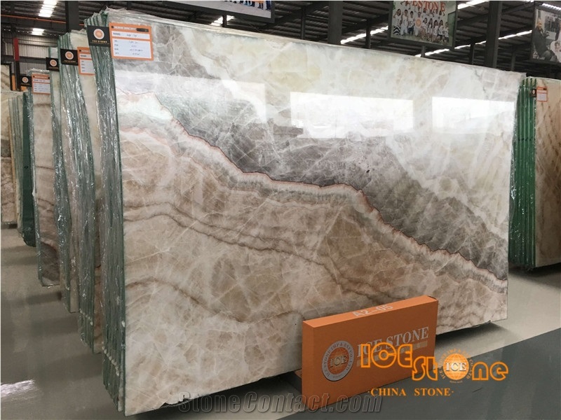 Chinese Beige Onyx,White Wooden Slab,Bookmatch,