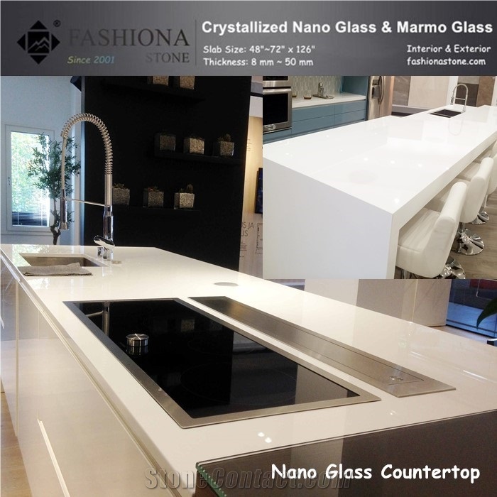 White Crystallized Stone Kitchen Countertops