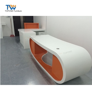 White and Orange Curved Google Office Desk Table