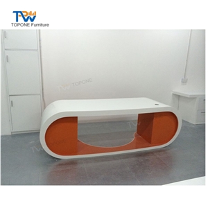White and Orange Curved Google Office Desk Table