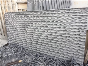 Split Face Grooved Black Granite Tiles Wall Panel