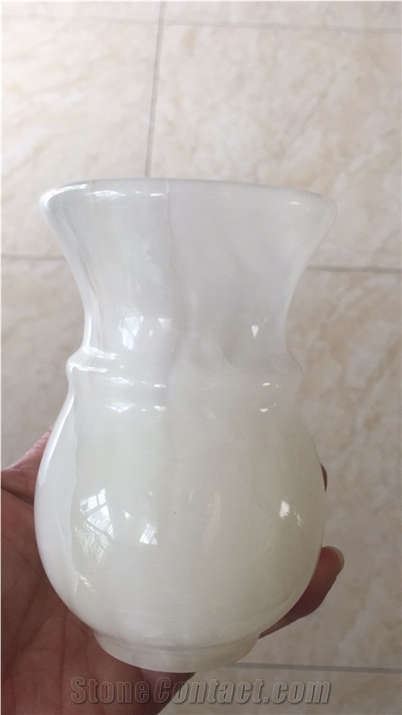 Pure White Onyx Marble Vases Monumental Accessory