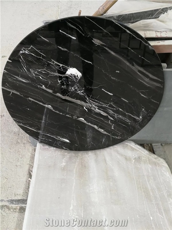 Silver Dargon Black Marble Round Table Tops