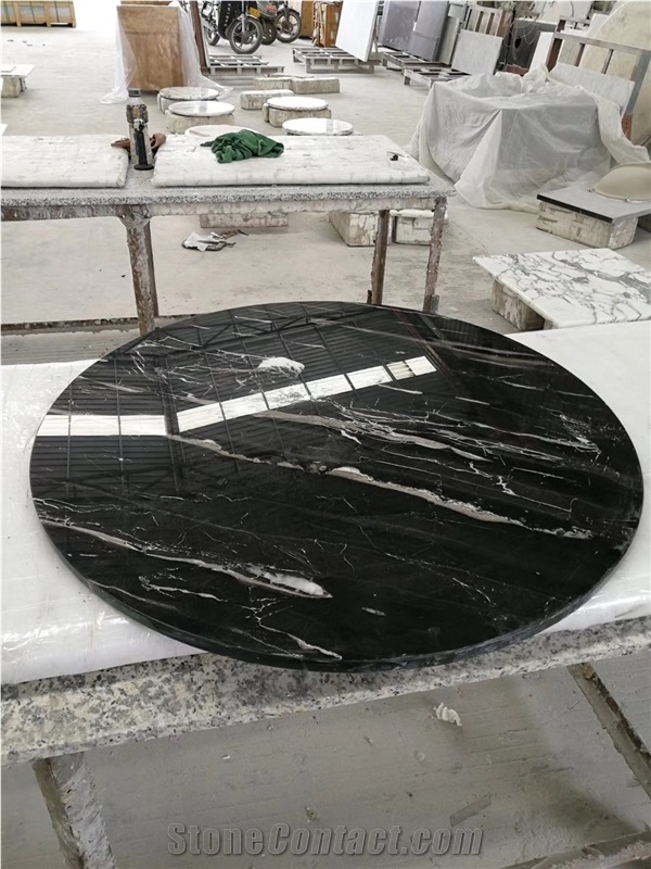 Silver Dargon Black Marble Round Table Tops