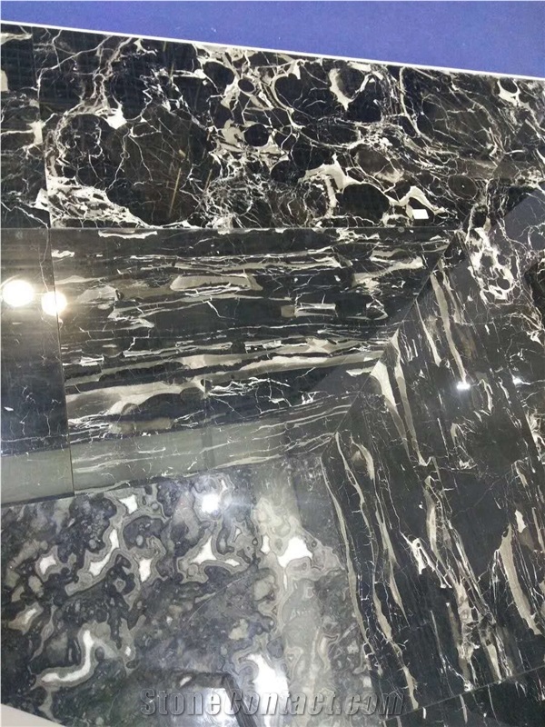 Silver Dragon Black Marble & White Kitchen Tile
