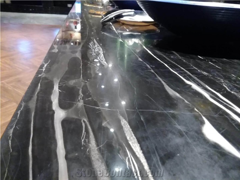 Silver Portoro Marble Prefab Kitchen Countertops
