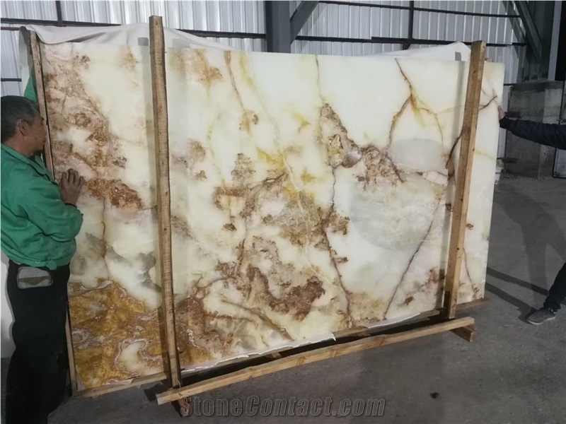 Snow White Onyx Backed Honeycomb Panel Slabs