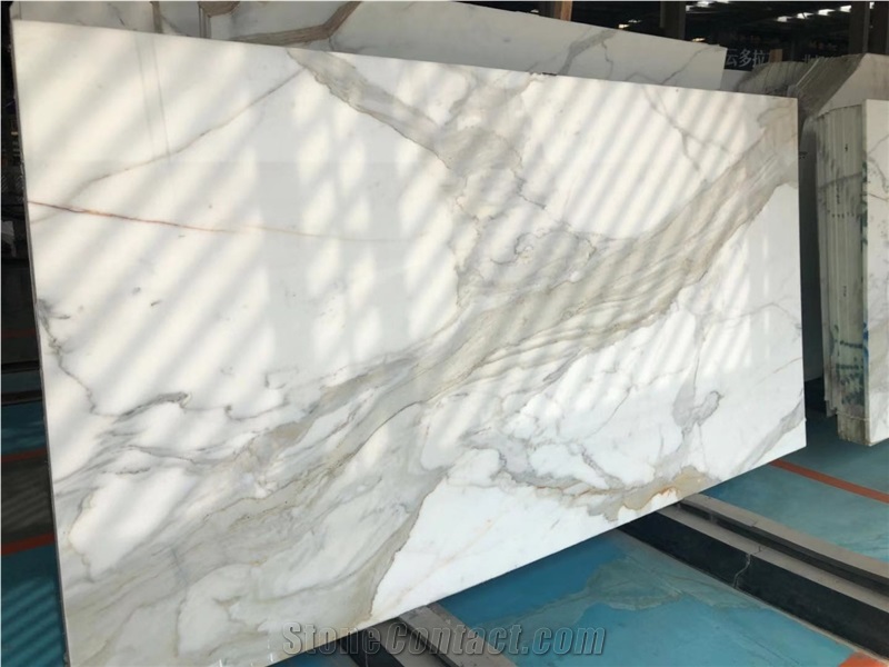 White Bookmatch Calacatta Oro Marble Slab Tile